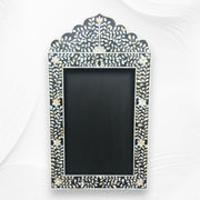 Mother Of Pearl Inlay Floral Crested Mirror Black