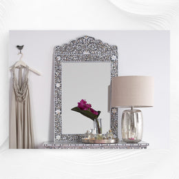 Mother Of Pearl Inlay Floral Crested Mirror Grey