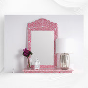 Mother Of Pearl Inlay Floral Crested Mirror Pink