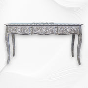 Mother Of Pearl Inlay Long Curved Leg Desk Grey 4