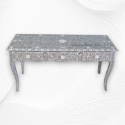 Mother Of Pearl Inlay Long Curved Leg Desk Grey 1