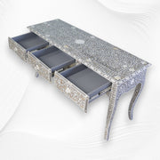 Mother Of Pearl Inlay Long Curved Leg Desk Grey 2