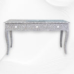 Mother Of Pearl Inlay Long Curved Leg Desk Grey 3
