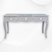 Mother Of Pearl Inlay Long Curved Leg Desk Grey 3