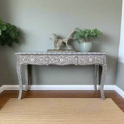 Mother Of Pearl Inlay Long Curved Leg Desk Grey