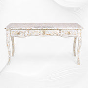 Mother Of Pearl Inlay Long Curved Leg Desk White 6