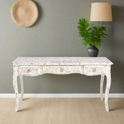 Mother Of Pearl Inlay Long Curved Leg Desk White