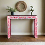 Mother Of Pearl Inlay Floral Console Table Pink