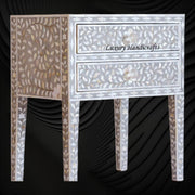 MOP Inlay Floral 2 Drawer Bedside Long Leg Grey 2