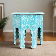 Naomi Bone Inlay Octagonal Large Side Table Mint Green