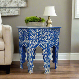 Naomi Bone Inlay Octagonal Large Side Table Blue