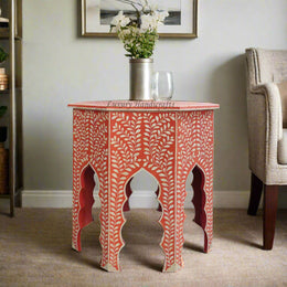 Naomi Bone Inlay Octagonal Large Side Table Orange