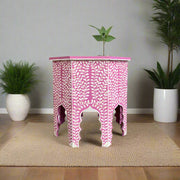 Naomi Bone Inlay Octagonal Large Side Table Pink