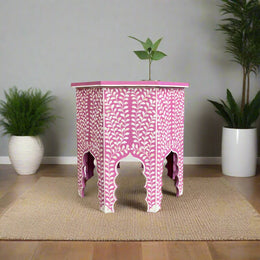 Naomi Bone Inlay Octagonal Large Side Table Pink