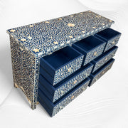 Navy Blue Mother of Pearl Inlay Chest Of 7 Drawers Large