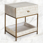 Elegant Bone Inlay Night Table – Nora Herringbone Design Bedside