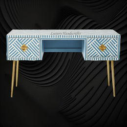 Optical Bone Inlay Desk 2 Drawers Sky Blue 1