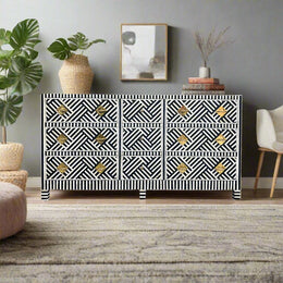Optical Bone Inlay 9 Drawer Chest with Bone Base Black