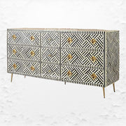 Optical Bone Inlay 9 Drawer Chest Black 2