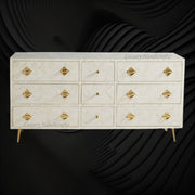 Optical Bone Inlay 9 Drawer Chest White 1