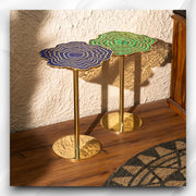 Organic Textured Brass Side Table with Lapis Lazuli