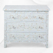 Pale Blue Mother Of Pearl Inlay 3 Drawer Chest Floral
