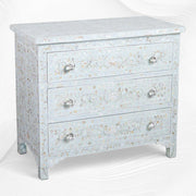 Pale Blue Mother Of Pearl Inlay 3 Drawer Chest Floral 1