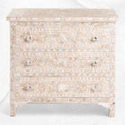 Pale Pink Mother Of Pearl Inlay 3 Drawer Chest Floral