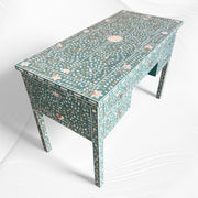 Pastel Turquoise Mother of Pearl Inlay 5 Drawer Desk 2
