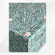 Pastel Turquoise Mother of Pearl Inlay 5 Drawer Desk 4