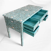 Pastel Turquoise Mother of Pearl Inlay 5 Drawer Desk 3