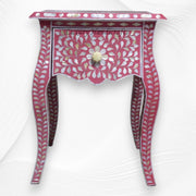 Pink Mother Of Pearl Inlay French Bedside 1 Drawer Floral Design
