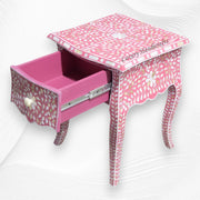 Pink Mother Of Pearl Inlay French Bedside 1 Drawer Floral Design