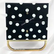 Black Polka Dot Bone Inlay Nightstand – 2 Drawer Handmade Bedside Table