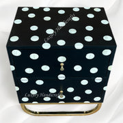 Modern Bone Inlay Nightstand – Black Polka Dot 2 Drawer Bedside Table
