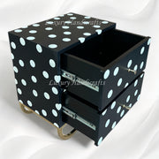 Elegant Black Bone Inlay Bedside Table with Polka Dot Pattern & Storage Drawers