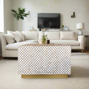 Quatrefoil Mother Of Pearl Inlay Coffee Table Brass Milk Chocolate 1