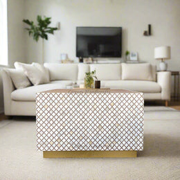 Quatrefoil Mother Of Pearl Inlay Coffee Table Brass Milk Chocolate 1