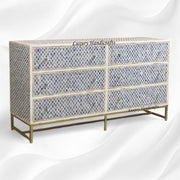 Quatrefoil Colored Bone Inlay Chest of 6 Drawers Blue 1