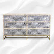 Quatrefoil Colored Bone Inlay Chest of 6 Drawers Blue 4