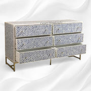 Quatrefoil Colored Bone Inlay Chest of 6 Drawers Blue 2