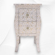 Quote Mother Of Pearl Inlay Bedside 2 Drawer White