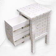 Quote Mother Of Pearl Inlay Bedside 2 Drawer White