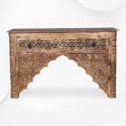 Reclaimed Wood Hand Carved Console Table 4