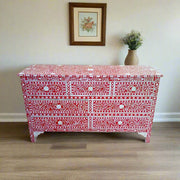Red Mother Of Pearl Inlay Chest of 7 Drawers