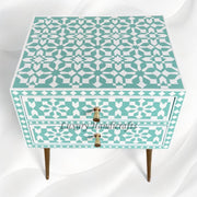 Handcrafted Green Resin Inlay Moroccan Nightstand with Two Spacious Drawers