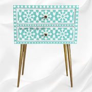 Chic and Functional 2-Drawer Green Resin Inlay Bedside Table with Exquisite Detailing