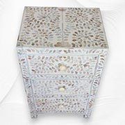 Rosa MOP Inlay 3 Drawer Bedside White