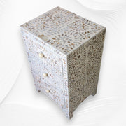 Rosa MOP Inlay 3 Drawer Bedside White