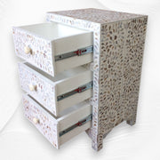 Rosa MOP Inlay 3 Drawer Bedside White